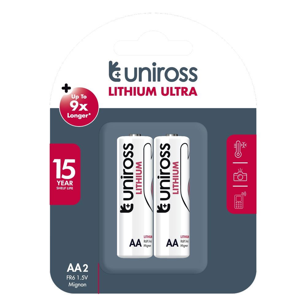 Uniross FR6 1.5V lítium elem, AA (ceruza), 2 db/bliszter termék fő termékképe